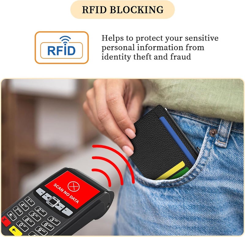 Hancynir Slim Wallet Women Credit Card Holder Black Minimalist RFID Blocking Small Mini Card Case Front Pocket PU Leather Thin Travel Zipper Coin Cash ID Window Ladies Female Wallet Gifts - Image 4